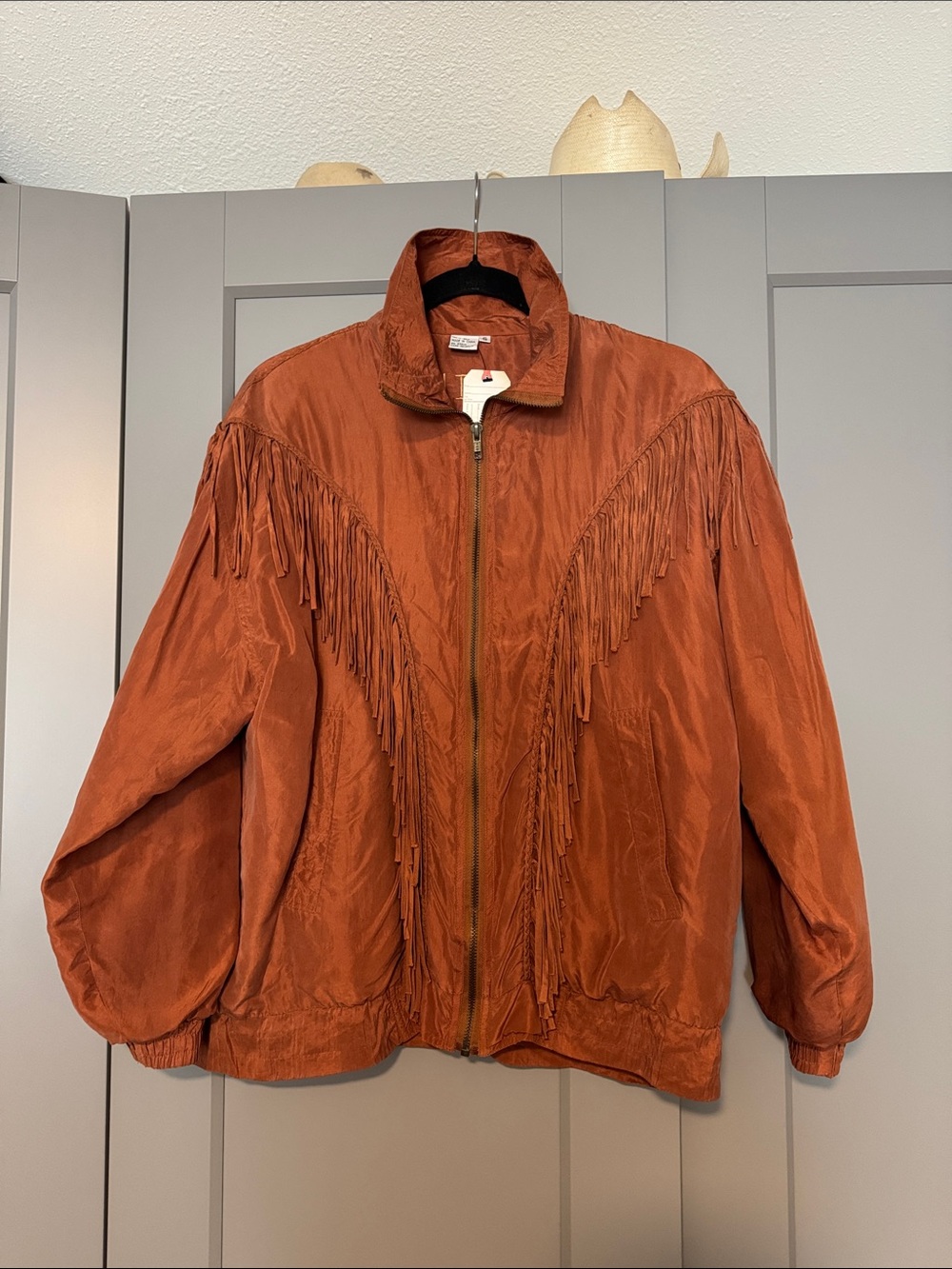 Vintage Fringe Zip-Front Jacket in Rust
